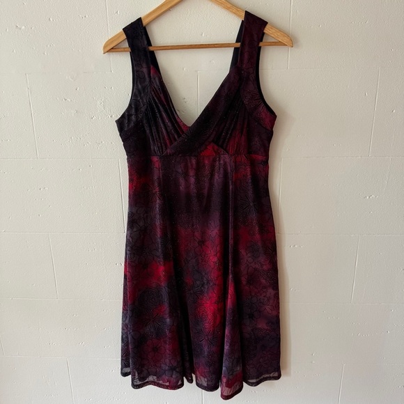 Y2K Red and Black Embroidered Sleeveless Dress with Sparkles - Picture 1 of 9